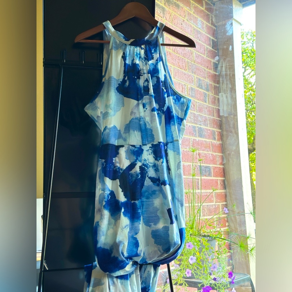 Blue Tiered Halter Maxi Dress